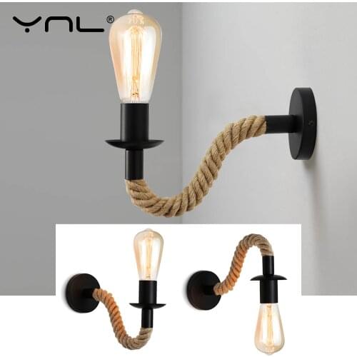 Retro Hemp Rope Industrial Loft Wall Lamp Vintage Decor Wall Light Fixtures For Living Room Indoor Sconces Lighting Decorative