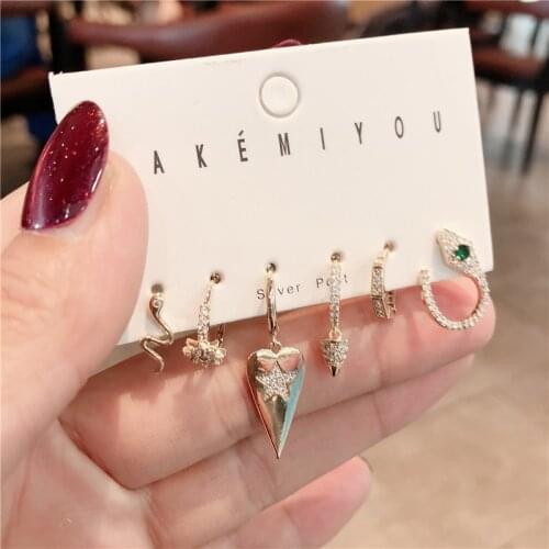 SIPENGJEL Fashion Love Heart pendant Hoop Earrings Sets 6 Pcs Punk Drop Earings For Women Party Jewelry 2021