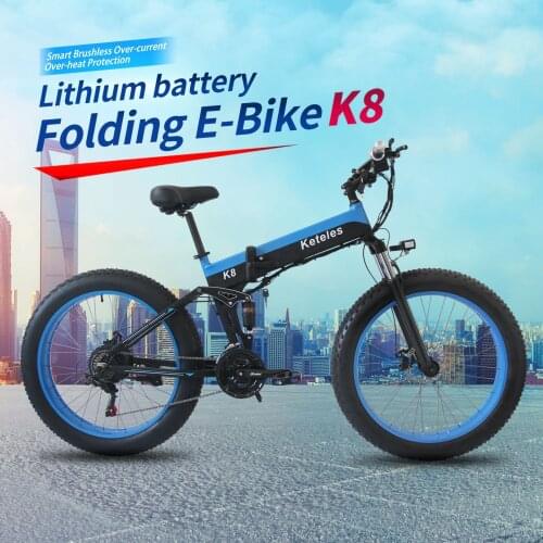 Folding Powerful Electric Bicycle Snowmobile Keteles Fat Wheel 26 Inch 48v Mountain Bike 4.0 Front Rear Shock Absorption Fatbike