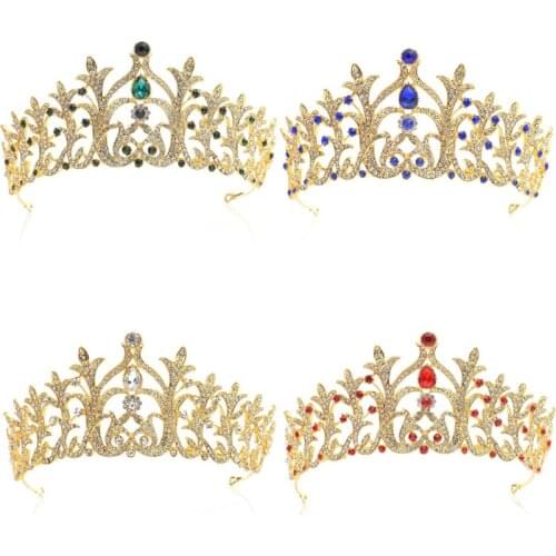 Forest Leaf Blue Crystal Tiara Brides Crown Gold Head Pieces Bridal Jewelry Green Crowns Queen Diadem Wedding Hair Accessories