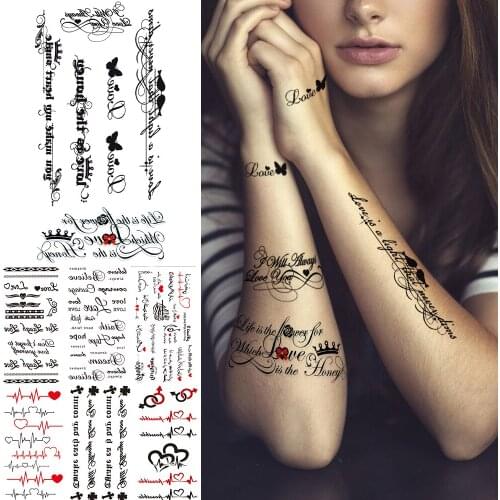 Unique Verse Poem Temporary Tattoo Sticker For Women Men Child Butterfly Small Letter Fake DIY Tattoos Water Transfer Tatoos