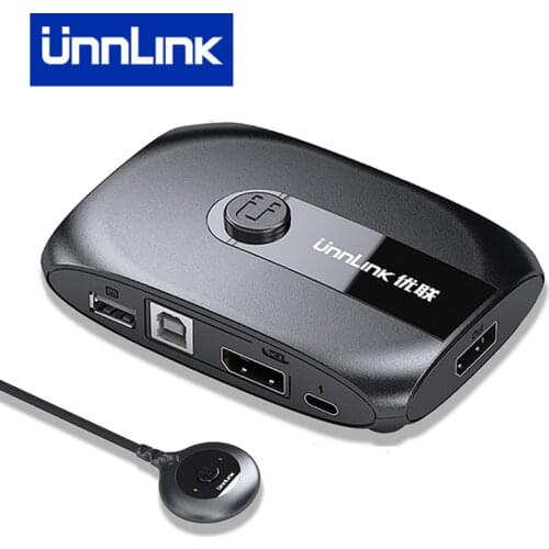 Unnlink DP KVM Switch 4K 60Hz Displayport Switcher with Extender 2 Computers Laptops Share 4 USB Ports Monitor Printer Keyboard