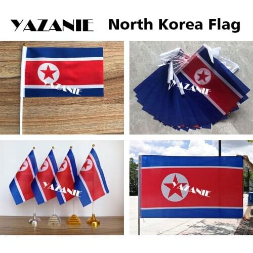 YAZANIE 14*21cm 5pcs North Korea Hand Flag 20pcs Bunting String Flag 4pcs Table Flag 90*150cm World Country Korean Flags Banners