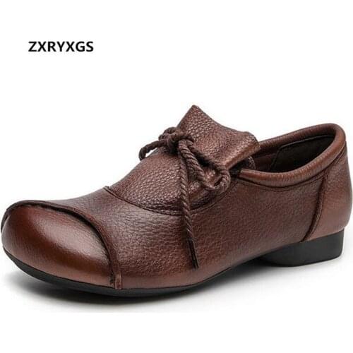 Best Sale 100% Natural Full Genuine Leather Shoes Woman Flat Shoes 2020 New Spring Soft Comfort Retro Casual Shoes Women Shoes