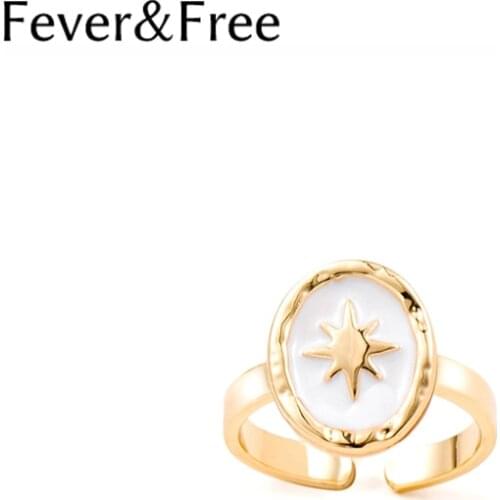 Fever&Free Vintage Gold Rings For Women White Star Bohemian Open Adjustable Oval Fashion Single Rings Party Jewelry Gift