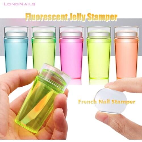 2021-- Fluorescent Jelly Easy Stamper French Marble Tips Transfer Printin Silicone Tool Flexible Yellow Nail DIY Stamper 33*63Mm