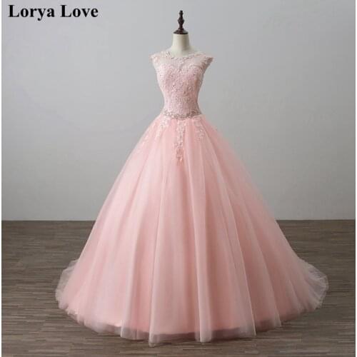2020 Pink Quinceanera Dresses Ball Gown Tulle 15 anos Lace Beading Crystal Fluffy Dresses Sweet 18 Vestidos Party Prom Dress