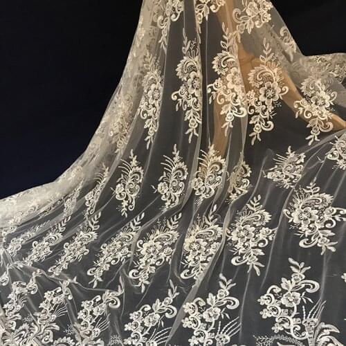 2YdsX130cm European Fashion Cording Embroidery Lace Fabric High-end Wedding Dress Cloth Fashion Dress Clothes Decoration LW64