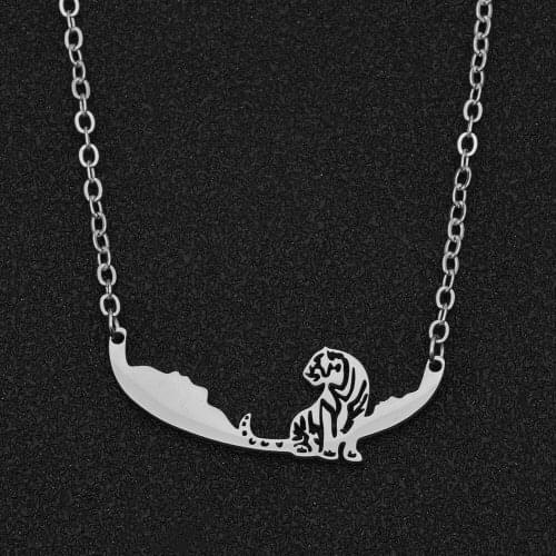 Stainless Steel Chains Necklace Silver Color Animal Tiger Pendant Necklace For Women Fashion Jewelry Gift LGS1751