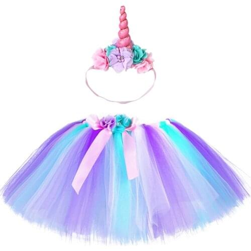 Kids Unicorn Tutu Skirt Outfit Pastel Flowers Princess Birthday Party Tulle Skirt Toddler Baby Girls Christmas Halloween Costume