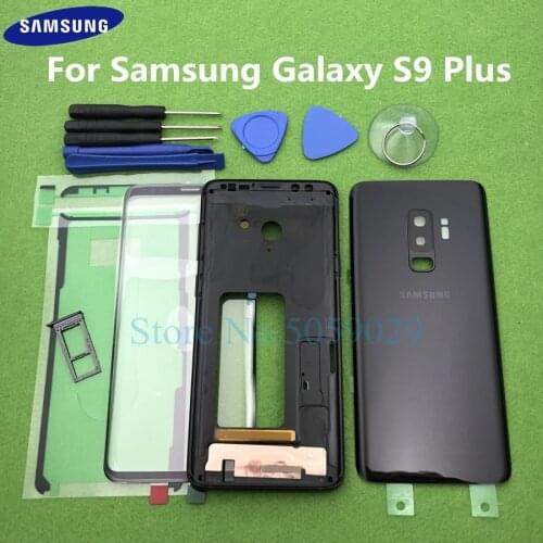 For Samsung Galaxy S9 Plus S9+ G965 G965F Full Housing Case Bezel Middle Frame Back Cover + Front Glass Lens Tools Sticker