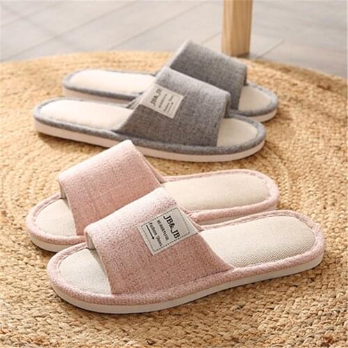 Men And Women Indoor Linen Slippers Summer Comfortable Household Bedroom Slippers Anti-Slip Cotton Hemp Men Lovers Floor Slides