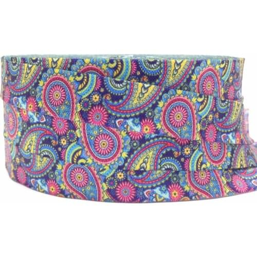 New Arrived 5/8" Paisley Print Fold Over Elastic 10 yards/lot Cashew Nut Print FOE Ribbon for DIY Headwear Hair Accessories