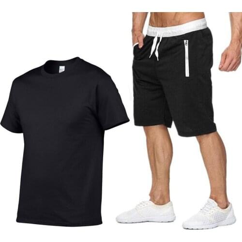 2021 Summer Brand T-shirt Sportswear Harajuku Tops Tee Funny Solid Color Short sleeve T shirt+Beach Casual Shorts Two Pieces Set