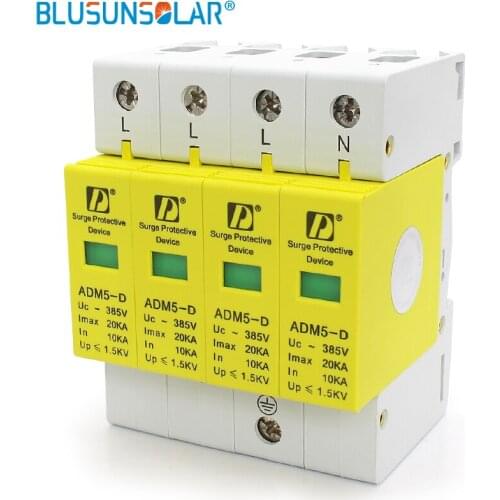 Quality Household 4P 20KA 110V 220V 380V AC Din Rail SPD Anti-lightning Voltage Surge Protector