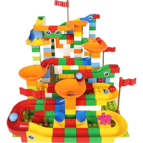 Large Particle Marble Race Run Maze Ball Track DIY Building Blocks Sets Duploe Friends Funnel Slide Bricks Educational Kids Toys