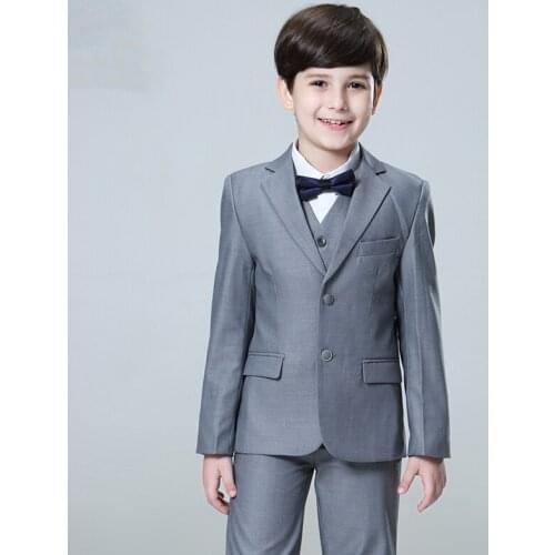 Boys' Suits High quality Grey Wedding Children Suits Handsome Slim fit Notched collar Dress Party Ring bearer Formal Casual