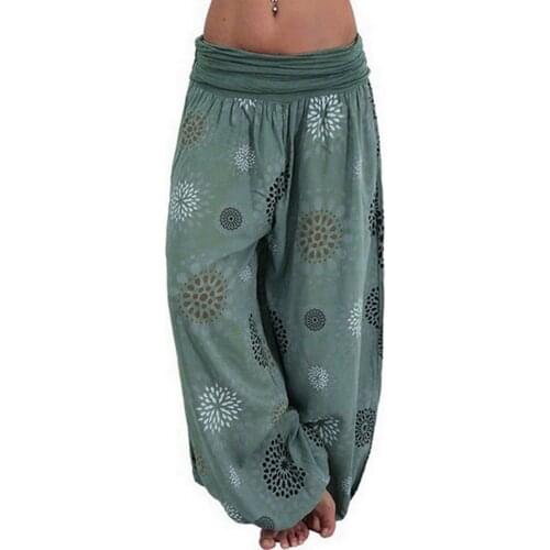 Muyogrt Summer Beach Bohemian Pants Women High Waist Pants Plus Size Vintage Loose Print Bloomers Floral Trousers Women