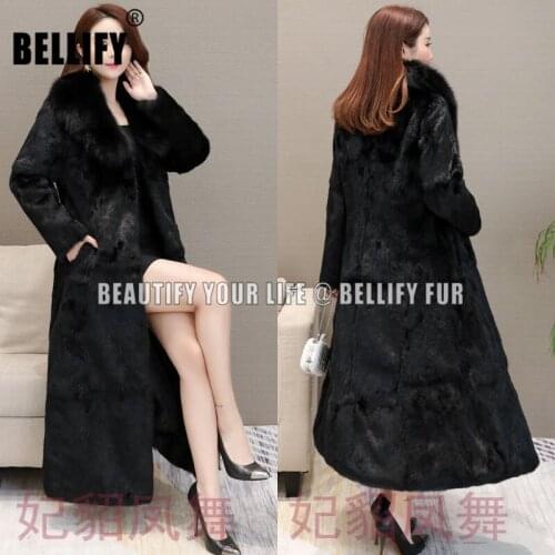 Russian Style Top sales New 2020 Luxury Long soft real rabbit Fur coats outerwear with real fur collar