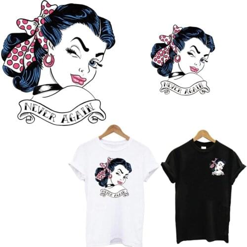 Fashion European Girl Parches Iron On Heat Transfers For Clothes DIY Women T-shirt Hoodies Application of one Patches Clothing