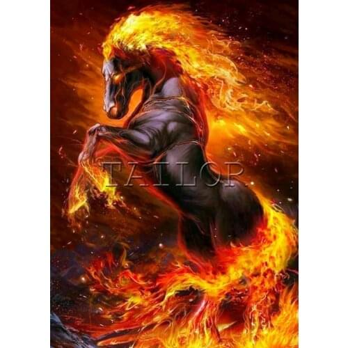 Mosaic cuadros full square embroidery Cross stitch 5d diamond painting kit set complet Dirll drawing animal flame horse unicorn
