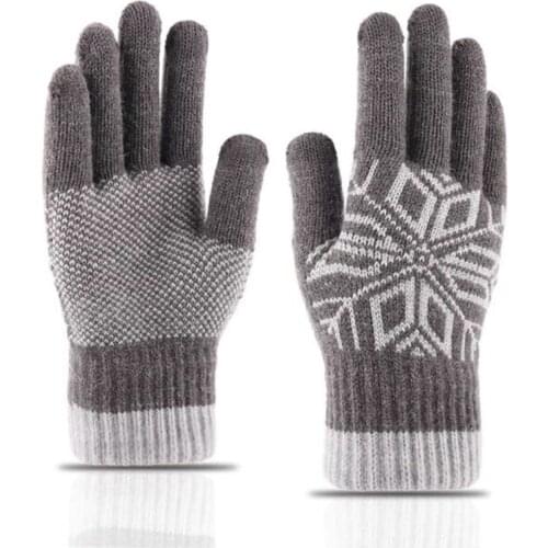 Men Women Winter Knit Jacquard Touch Screen Driving Glove Unisex Wool Print Thicken Stretch Full Finger Warm Cycling Mitten H64