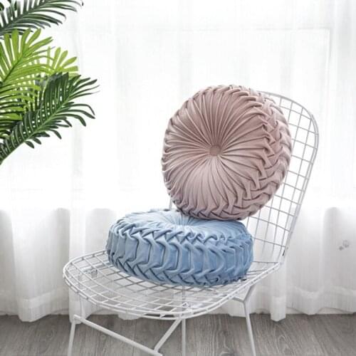 Nordic Floor Cushion Round Velvet Pleated Solid Seat Cushion Pillow Pouf Soft Comfortable Back Cushion Bed Pillow Sofa Decor