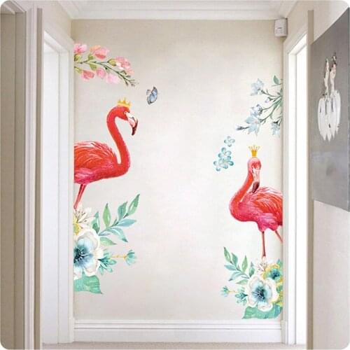 Pink romantic modern 3D flamingo wall stickers Ins northern wind for Bedroom living room store Home decoration