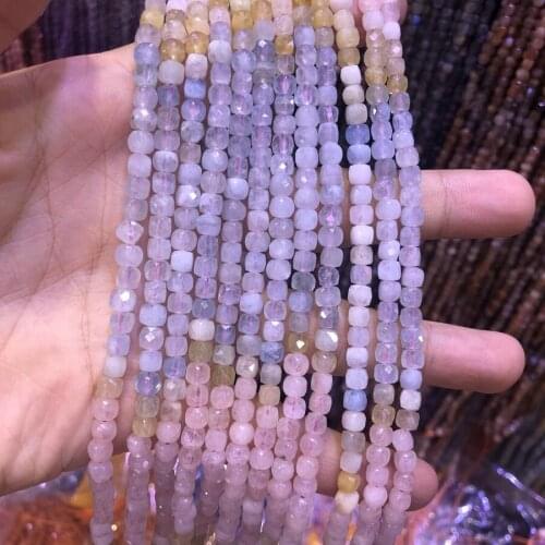 Charming Multi Morganite Micro Faceted Beads 4mm Cubes Gem Spacer Beads,Small Square Beads for jewelry,1string 15.5"