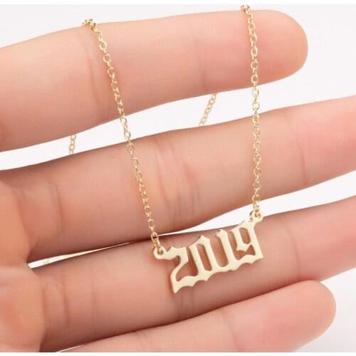 Special Date Old English Number Stainless Necklaces Birthday Gift Personalized Birth Year 1980-2020 Chokers Women Men Souvenir