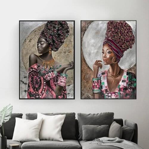 African Woman Wearing Gold Jewelry Canvas Paintings Posters and Prints Wall Art Pictures for Living Room Wall Decoration Cuadros