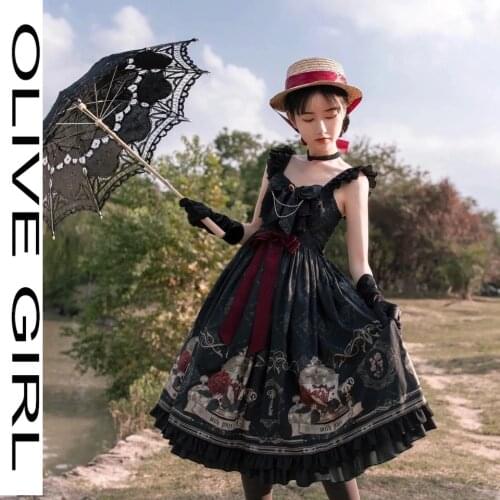 Jsk Dress Gothic Style Dark Vintage Victorian Princess Party Dress Lolita JSK Dress Nightingale and Rose Sleeveless Lolita Dress
