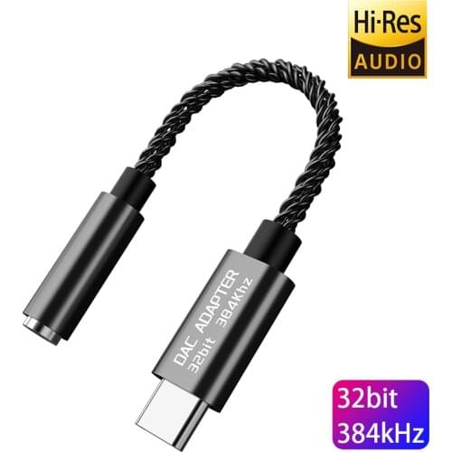 Realtek ALC5686 USB Type-C to 3.5mm DAC Headset Amplifier 16-32Ω 125dB PCM 32b/384kHz Digital Decoder Hi-Res AUX Audio Adapter