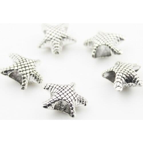 Silver Color Alloy Beads Starfish Pendant DIY Big Hole Beads Spacer Charm For Bracelet Jewelry 60pcs/lot ZA1385