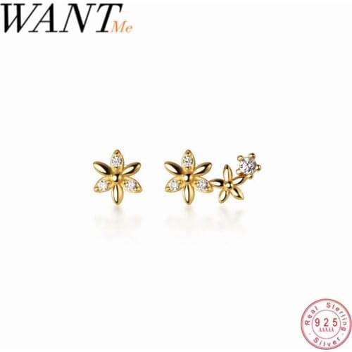 WANTME Fashion Korean Genuine 100% 925 Sterling Silver Mini Small Flower Stud Earrings for Women Girl Jewelry Birthday Gift 2020