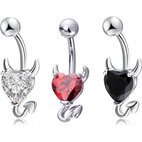 3 Colors Devil Heart Navel Belly Button Rings 14G Surgical Steel Navel Barbells Studs Kit for Body Piercing Jewelry