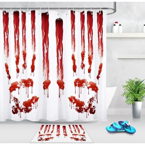 Horror Blood Handprint Bloody Halloween Bathroom Decor Shower Curtain Polyester Waterproof Fabric Bathtub Decor 12 Hooks & Mat