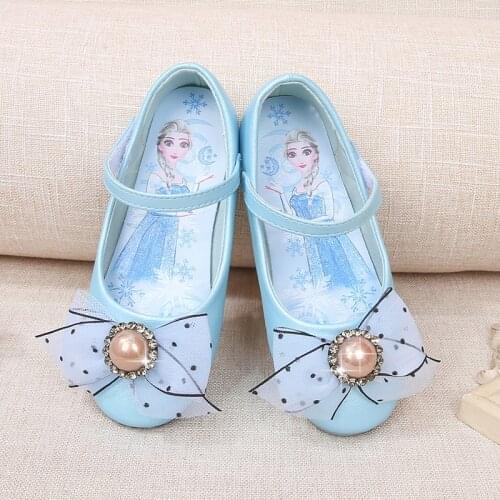 Disney Korean girl princess Crystal flat bottom shoes spring and autumn new elsa princess bow girl casual shoes