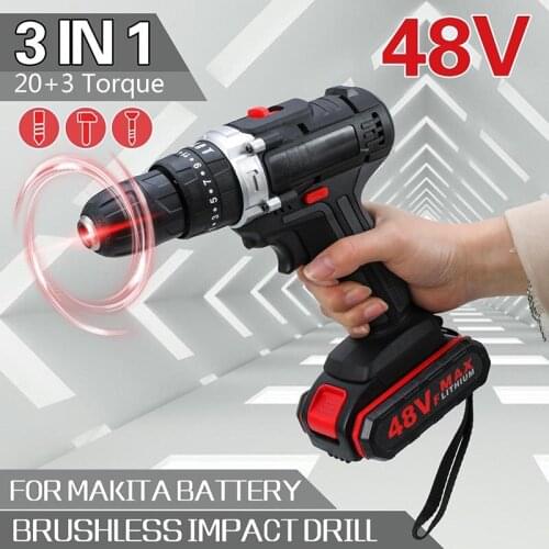 48VF Electric Drill Impact Drill Cordless Screwdriver Wireless Power Driver Lithium Battery Wrench Wireless Electric Drill Set