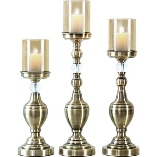 Nordic Vintage Metal Candlestick Gold Glass Luxury American Candle Holder Table Home Decoration Accessories for Living Room Gift