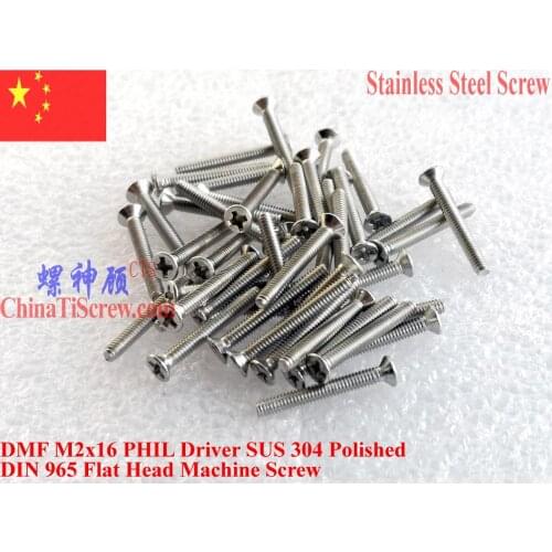 DIN 965 Stainless Steel Screws M2x16 Flat Head 0# Phillips Driver A2-70 Polished 100 pcs