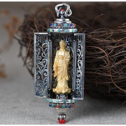 Joyas Plata 925 Jewelry Sterling Silver Buddhist Vintage Tibetan Buddhism Necklace S925 Buddha Openable Pendant Lotus Fun