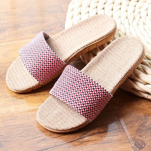 FAYUEKEY Summer Flax Slippers Women Sandals Flat Shoes Casual Slides Beach Shoes Ladies Indoor Linen Home Slippers Women