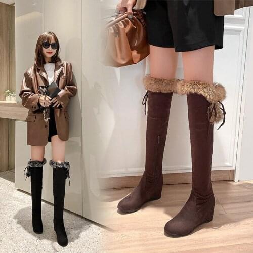 YMECHIC 2021 Winter Big Size 43 Thigh High Boots for Womens Winter Over Knee Bota Women Black Slim Warm Zapatos Altos De Mujer