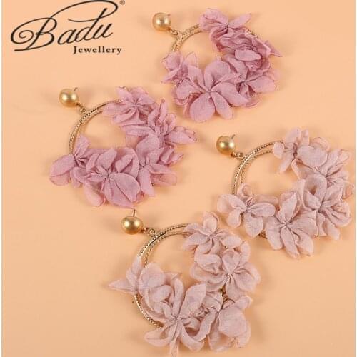 Badu Hand Made Flower Earrings Fashion Jewelry for Women Heavy Industry Pink Drop Earrings Trendy Jewelry for Party Wholesale
