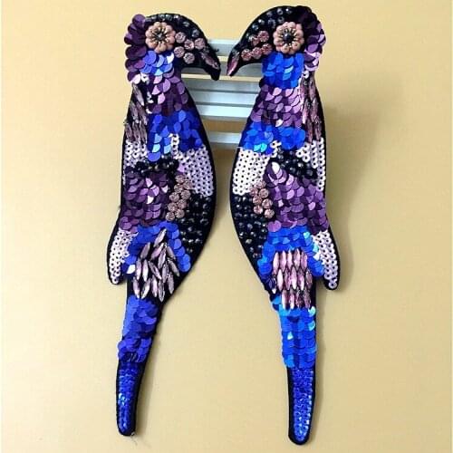 2 pieces / pack new heavy industry handmade beaded sequins long tail bird cloth patch patch diy decorative accessories