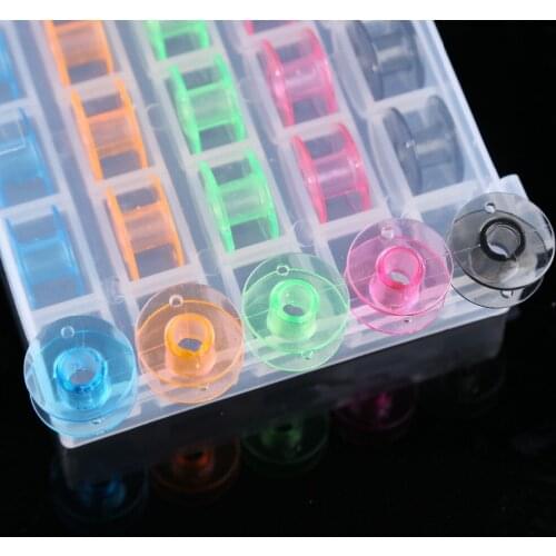 2019 Plastic Bobbin Box With Colorful 25 Bobbins for Sewing Machine Spools Storage Case Sewing Machin Tools Accessories
