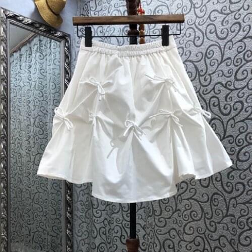 2021 Summer Fashion Skirts High Quality Ladies Elastic Waist Bow Deco Casual White Black Sexy Party Club Mini Gown Skirts Girl