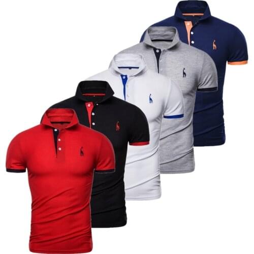 5 Pcs Set Polo Men Solid Slim Fit Short Sleeve Patchwork Cotton Polo Shirt Men Fashion Streetwear