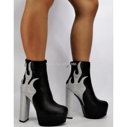 Woman Platform Chunky Heel Ankle Boots Fashion Mixed Color Lady Short Boots Popular Female Booties Dress Shoes Dropship